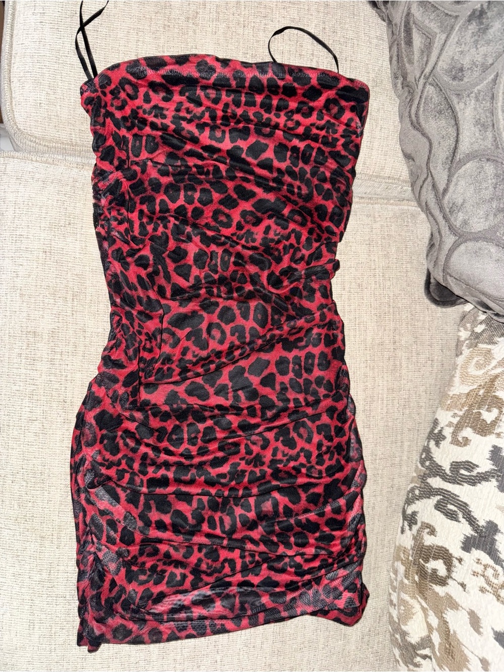 SHEIN Red Leopard Print Ruched Bodycon Dress